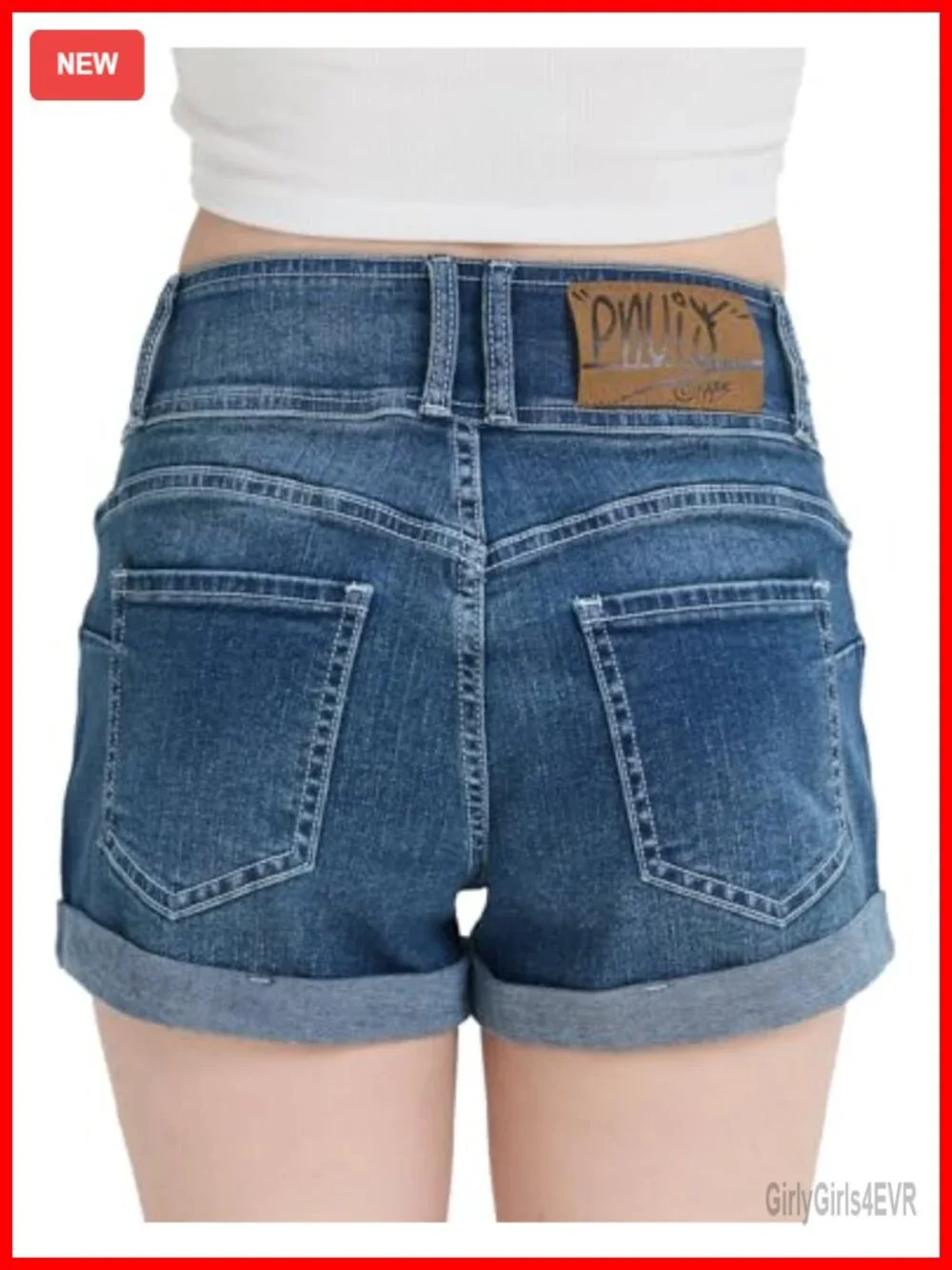 High Waisted Cuffed Denim Shorts Triple Button Fly Vintage Wash High Stretch